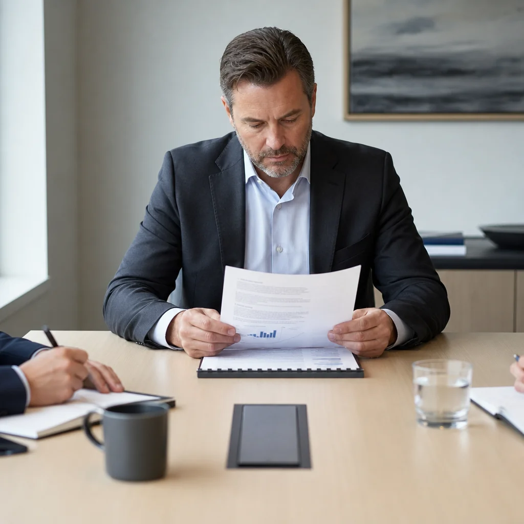 Man reading papers on the table